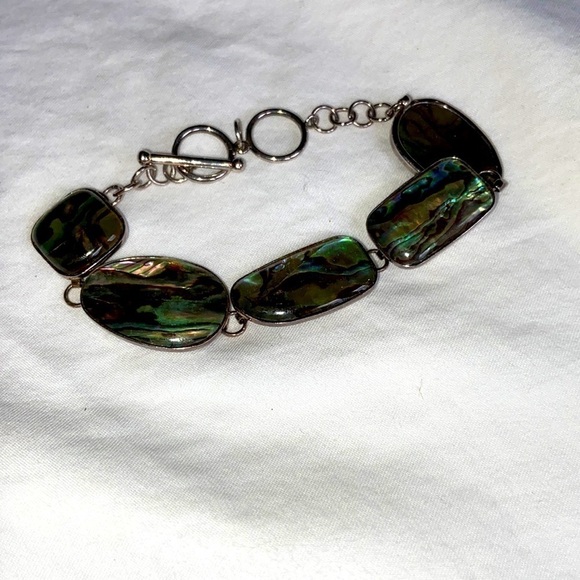 VINTAGE Lucas Lameth Abalone Shell Clasp Bracelet Blue Green sterling silver - Picture 10 of 10